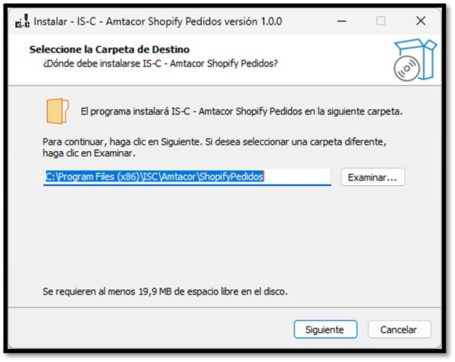 Pantalla de instalación 1
